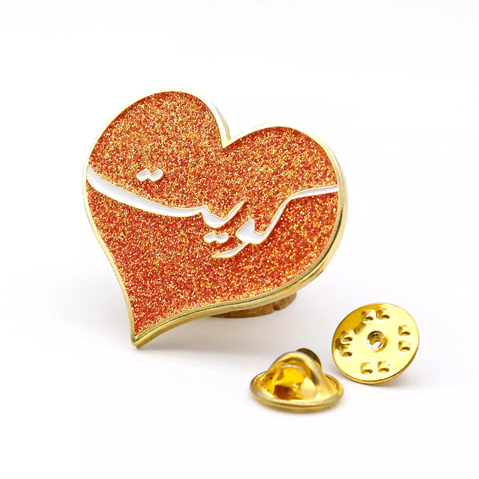 metal die struck positive love colorful lapel pin made gold plated glitter soft enamel pin badge