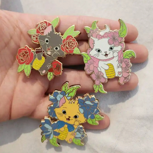 Glitter Lovely Cat Enamel Pins custom Hard Enamel Gold Plated Flower Puppy Animal Metal Pins Set of Cat Pin Badges