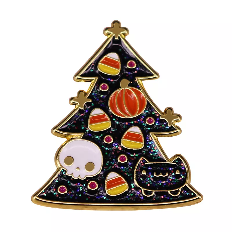 Glitter Christmas Tree Brooch Pumpkin Candy Ghost Cat Badge Christmas Gifts Cute Enamel Pin