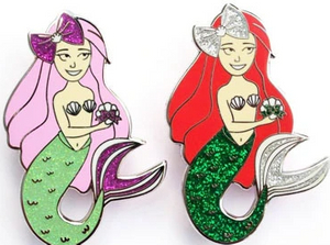 Custom Hard Enamel Mermaid Lapel Pins Elegant Glitter Princess Enamle Pins Silver Plated Design Pins in China