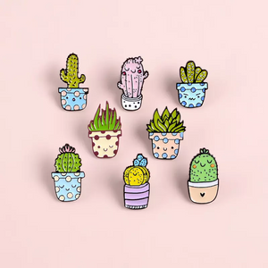 Fashion Cactus Enamel Pins Cartoon Design Silver Gold Plated Plant Custom Soft Enamel Lapel Pin