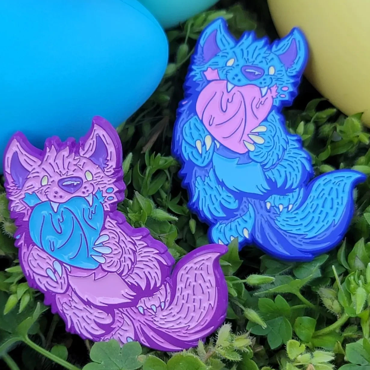 Cute Animal Design Pins Purple Plated Fenenc Fox Enamel Pins Soft Enamel Blue Plated Monster Pin badges No MOQ 